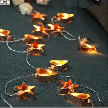 

Led Iron Art Pentagram Love Light Post Personality Creativity Decorative Led Rose Gold Lantern Flashing String Light Christmas