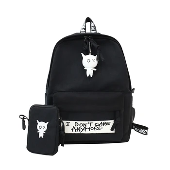 

2 Pcs Set Middle School Bags Girls Cute Backpack Black School Bags For Teenage College Wind Women SchoolBag High Student Bag