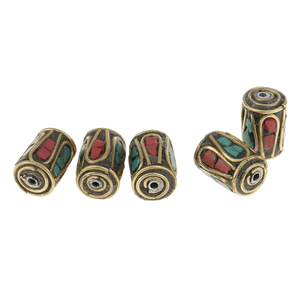 10pcs Oval Cylinder Copper Nepal Tibetan Brass Beads for DIY Bracelet Making