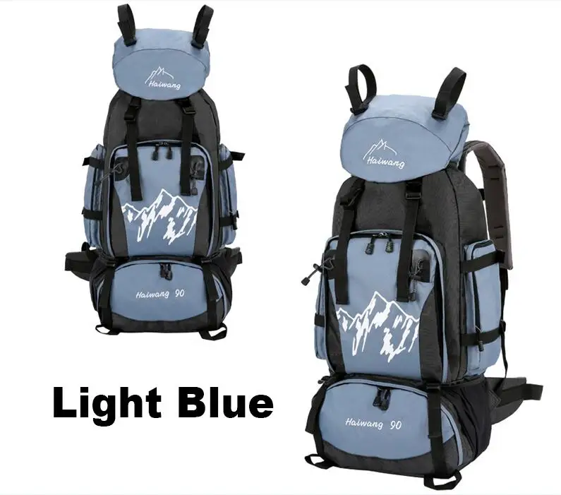 Нейлоновый 90L рюкзак для путешествий альпинистская походная сумка рюкзак для уличного спорта рюкзак для альпинизма - Цвет: Light Blue