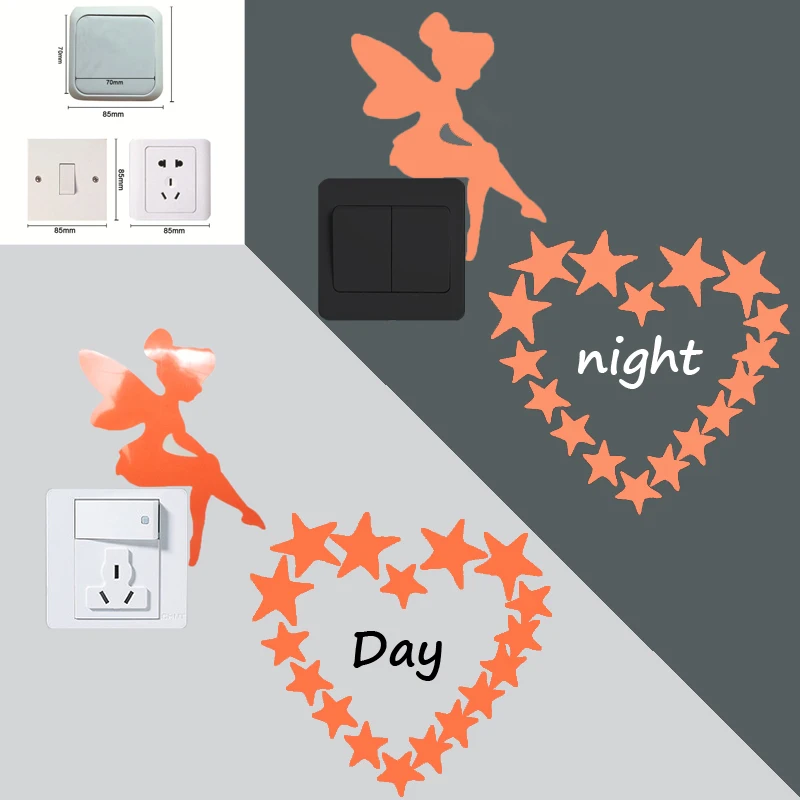 

2019 New Cartoon Luminous Wall Stickers Home Decor Kids Room Decor Sticker Switch Sticker Glow in the Dark Decal Cat Fairy Moon