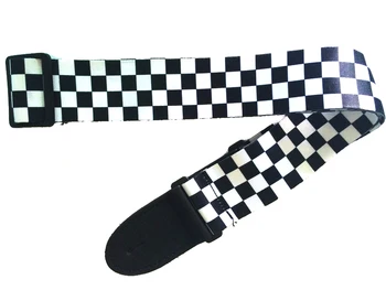

New Black&White lattice Print Jacquard Strap with Leather Ends Adjustable Buckle Electric Guitar Acoustic Strap
