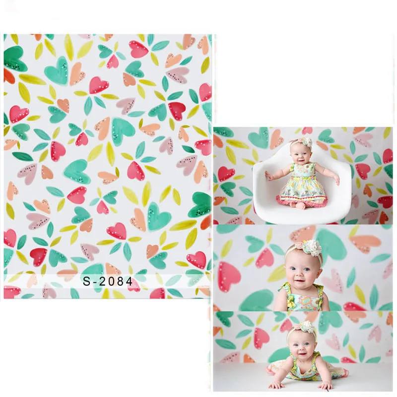 Heart Flower Vinyl Photography Background For Newborn Colorful Pattern Oxford Backdrop For Baby photo studio Props 2084