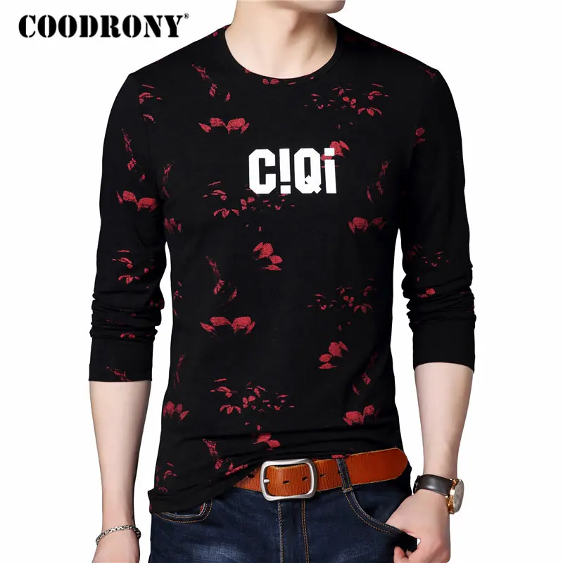 

COODRONY T Shirt Men O-Neck Long Sleeve T-Shirt Men Brand Clothes 2018 Autumn New Cotton Tops Casual Floral Tee Shirt Homme 8606