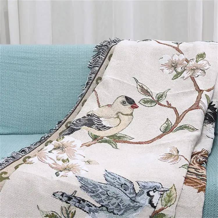 Fleurs-oiseaux-coton-couverture-tricot-multi-fonction-tapis-lits-Table-tissu-canap-couvertures-tricot-serviette-plage (1)