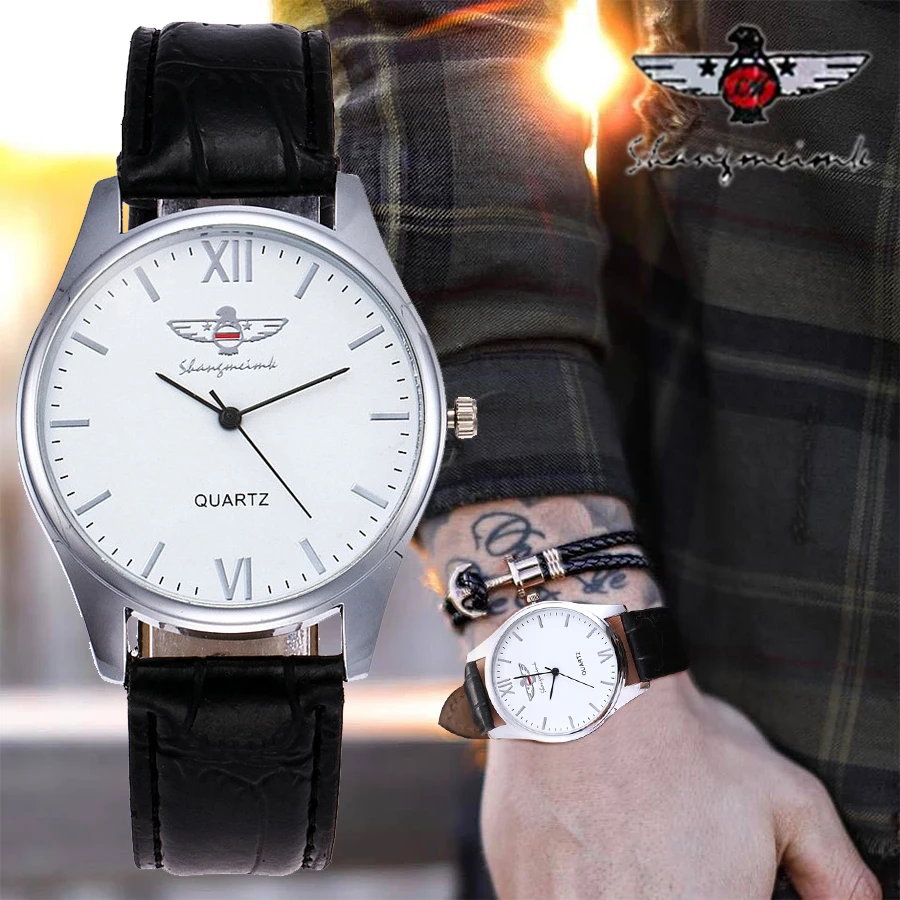 

SHANGMEIMK Mens Watches Top Brand Luxury Quartz Watch Casual Leather Men Wrist Watch Male Clock Relogio Masculino