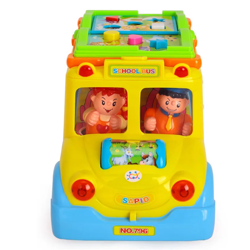 

Abbyfrank Plastic Electronic Miniature Smart School Bus Car Model Musical Flashing Educational Crawling Toys For Baby Kids