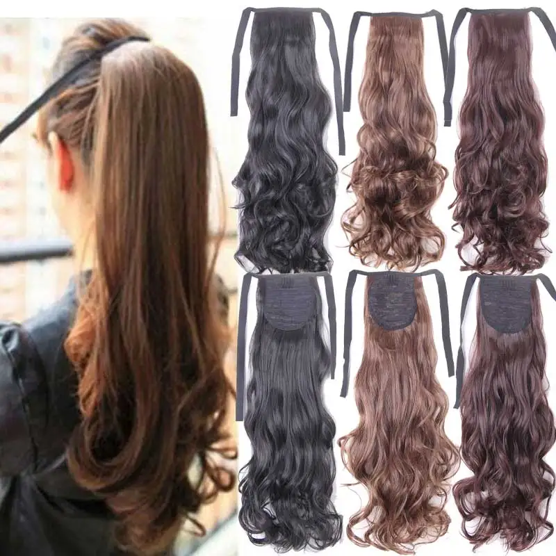 21 "colas de Pelo Postizos Cola De Largo Rizado de cola de Caballo Cola de Caballo de Cabello Natural de Cabello Barato Para Las Mujeres Venta _ -