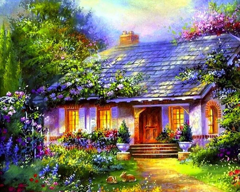 

5d Diamond Embroidery Rustic Cottage Mosaic Crystal Cross Stitch Full Square Diamond Painting DIY Sticker Decor Paintings