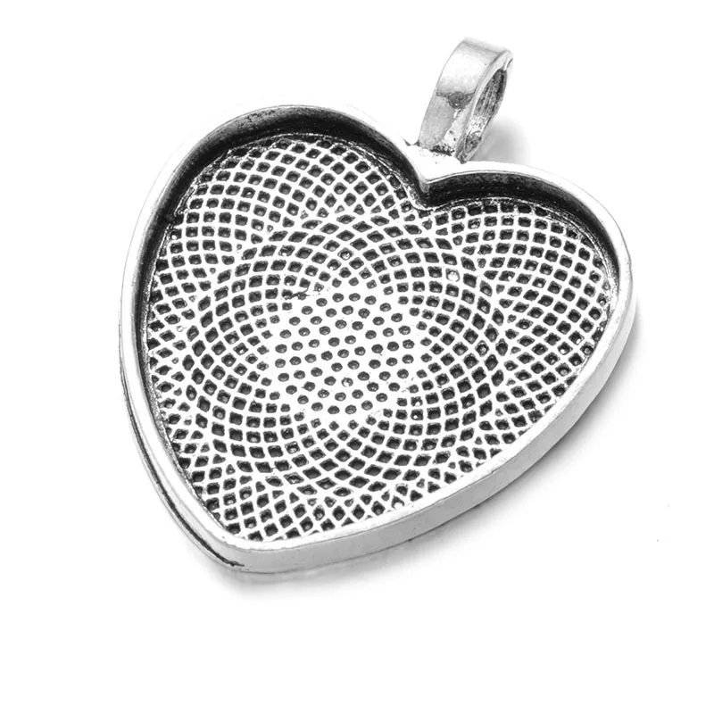 

10pcs/lot 25mm Heart Cabochons Settings Silver Plated Pendants Bezel Trays Base Fit 25mm Glass Cabochon DIY Necklace Making