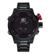 2016 Original de la Marca ASJ Digital de Banda de Acero Reloj de Los Hombres Negro Reloj Deportivo Reloj LED de Pulsera de Cuarzo Militar Relojes Relogio