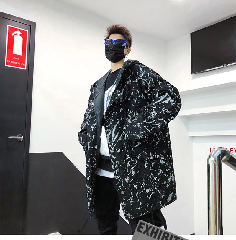  Retro Vintage Print Long Windbreaker Jacket Fashion High Fashion  (4)