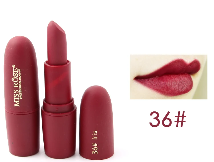 

36 plum color# MISS ROSE matte lipstick sexy makeup lipstick Red Beauty fashion Lasting Waterproof easy to color make up