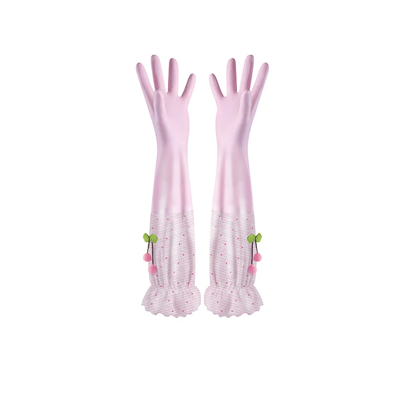 1 пара хозяйственные перчатки Cherry теплые мягкие Водонепроницаемый Резиновая для мытья посуда уборки перчатки для грязного белья дома Кухня Ванная комната - Цвет: Pink  M