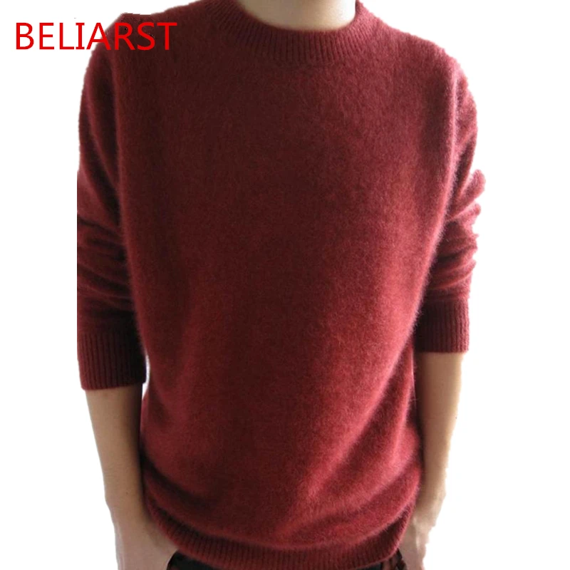 

BELIARST Men's Round Neck Thick Mink Sweaters Of Genuine Cashmere Sweater Solid Color Sweater Hedging Loose Knit Shirt Commerce