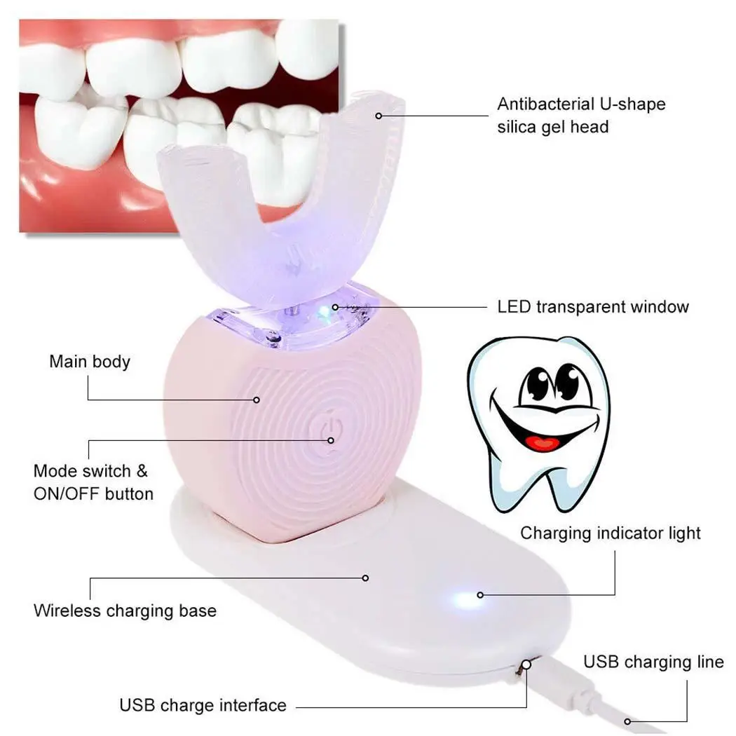 360 градусов автоматическая электрическая зубная щетка Водонепроницаемая интеллектуальная u-тип автоматическая зубная щетка отбеливающая электрическая зубная щетка