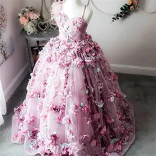 Г. Роскошные платья с цветочным узором для Девочек Пышные Платья для девочек с объемными цветами, перьями и бисером на шнуровке детское платье для дня рождения Размер От 2 до 16 лет