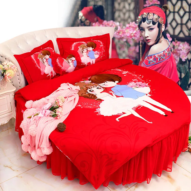 Sale Round Bed Chinese Style Wedding rosy Bedding sets SuperKing 9Ft Dancing Girls Home MARRY DuvetCover Bedskirt Set Round Bedding 27