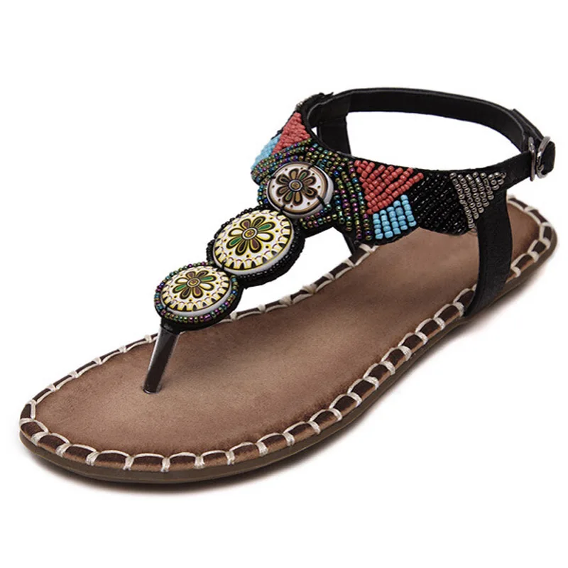 ها الكبرى بوهيميا صنادل طراز جلاديتور الصيف الوجه يتخبط زلة على الشقق خمر أحذية امرأة مطرز الزواحف النساء الأحذية XWZ3363