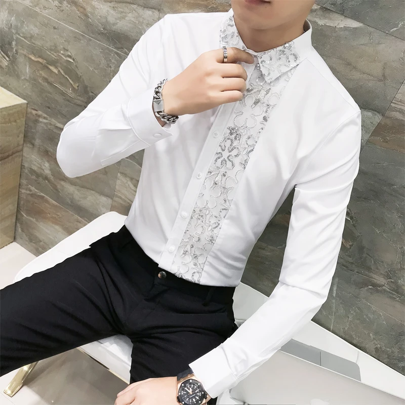 Buy Brand New Shirt Men High Quality Lace Patchwork