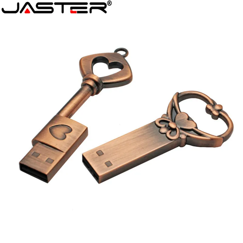 JASTER металлический сердечный ключ Флешка 4 ГБ 16 ГБ 32 ГБ 64 ГБ Медный ключ usb 2,0 usb флеш-накопитель Флешка карта памяти подарок