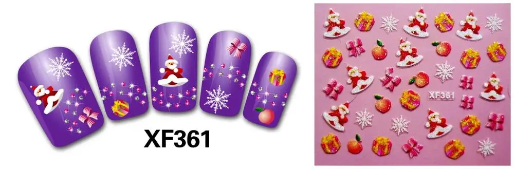 Счастливого Рождества 3D дизайн наклейки для ногтей обратно клей наклейки для ногтей Советы красоты DIY - Цвет: XF361