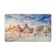 Красивый зимний пейзаж деревья со снежными хлопьями крытый половик у двери