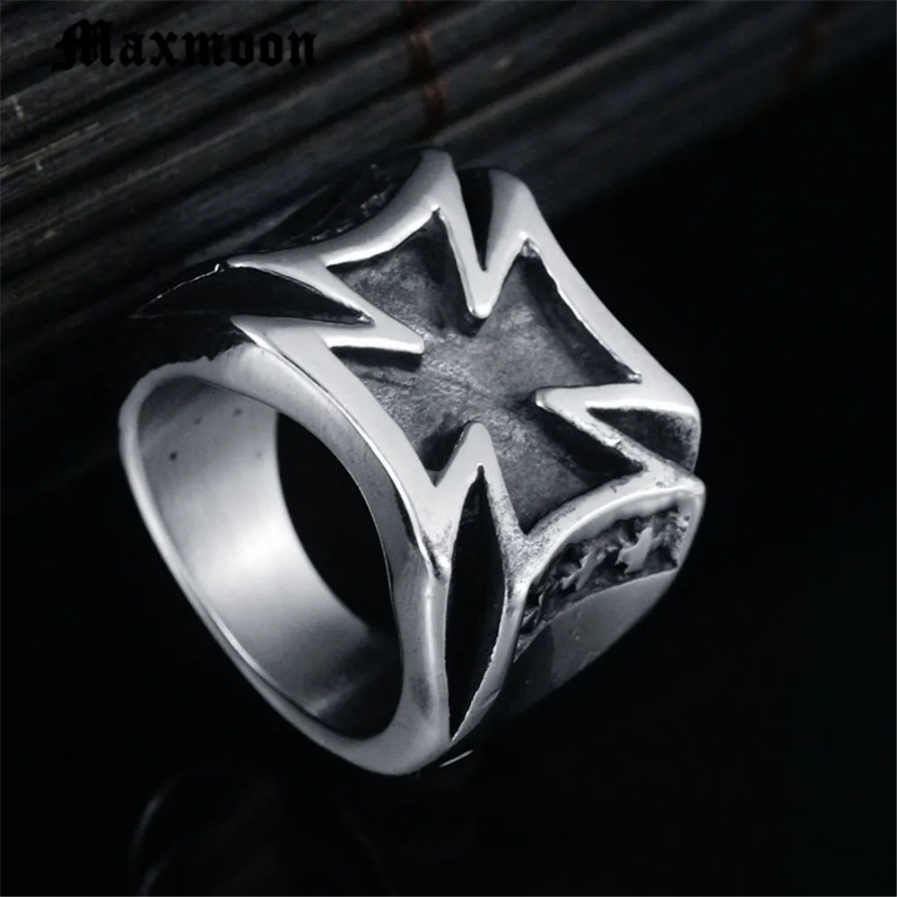 

Maxmoon Steel Titanium Black Armor Shield Knight Templar Crusade Cross Ring Medieval Signet Retro Vintage Size 8 9 10 11