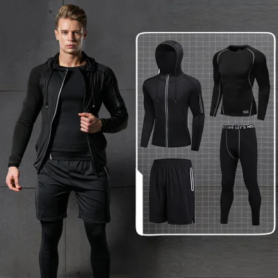 

Four-piece Men's Running Suits Jogging Cycling Gym Fitness Sportswear High Elastic Training Clothing Quick Dry Workout Tracksuit