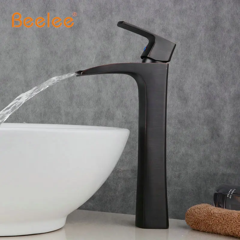 Beelee الأسود والأبيض سطح جبل الشلال الحمام صنبور الغرور أحواض من الزجاج صنبور حوض خلاط المياه الباردة والساخنة الحنفية BL0556NH