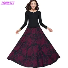 Осень-зима Для женщин теплое шерстяное плиссированные юбки модный принт с юбкой с высокой талией, с эластичной резинкой на талии, длинные юбки IOQRCJV Q109