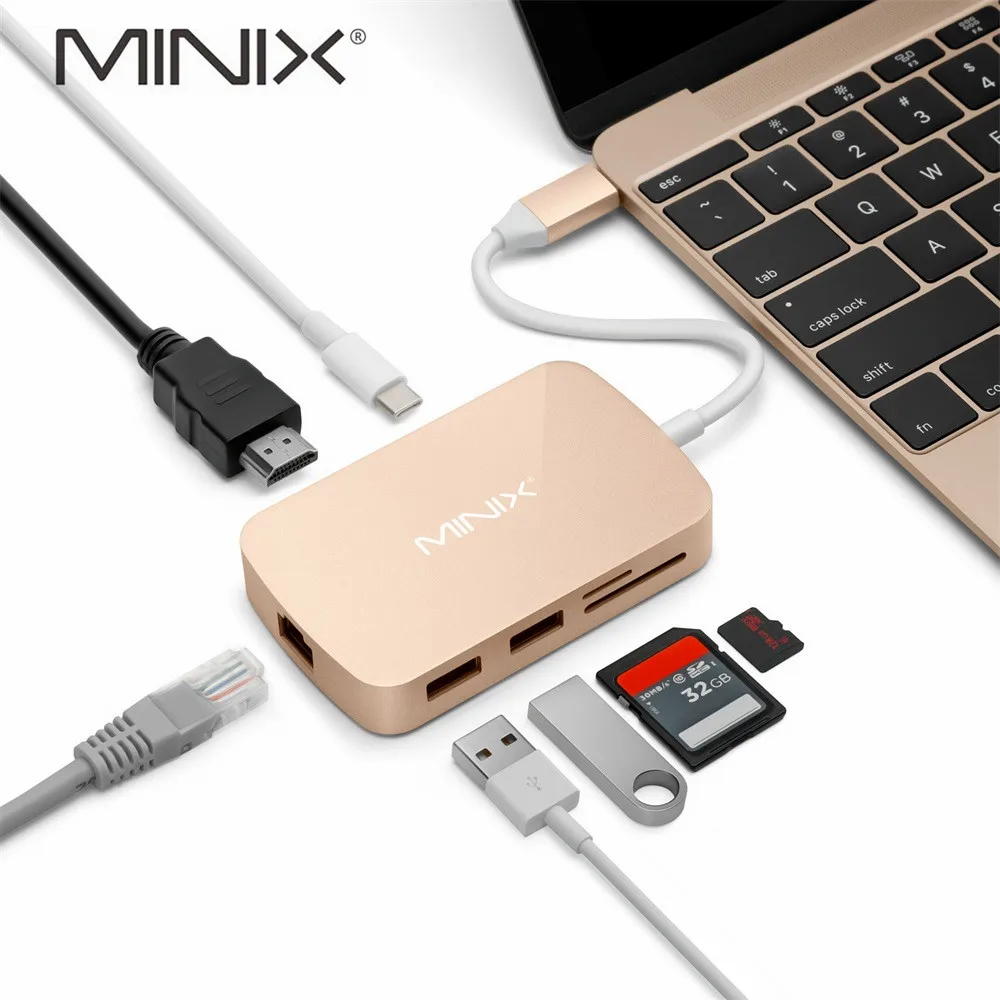 Original MINIX NEO C With 4K HDMI Output USB3.0*2 type-A type C Charging Gigabit Ethernet Port Gold USB-C Multiport Adapter