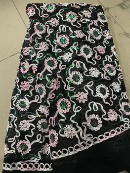 

African Lace Fabric 5 yards High Quality Guipure Lace Tulle French Embroidered Mesh Lace Fabric Black Pink for African Wedding