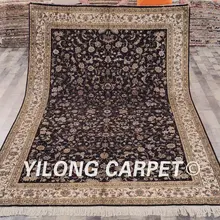 Yilong 6'x9 Тебриз ковер черный Vantage изысканный шелк ручной работы Восточный ковер(KMZ07H6x9