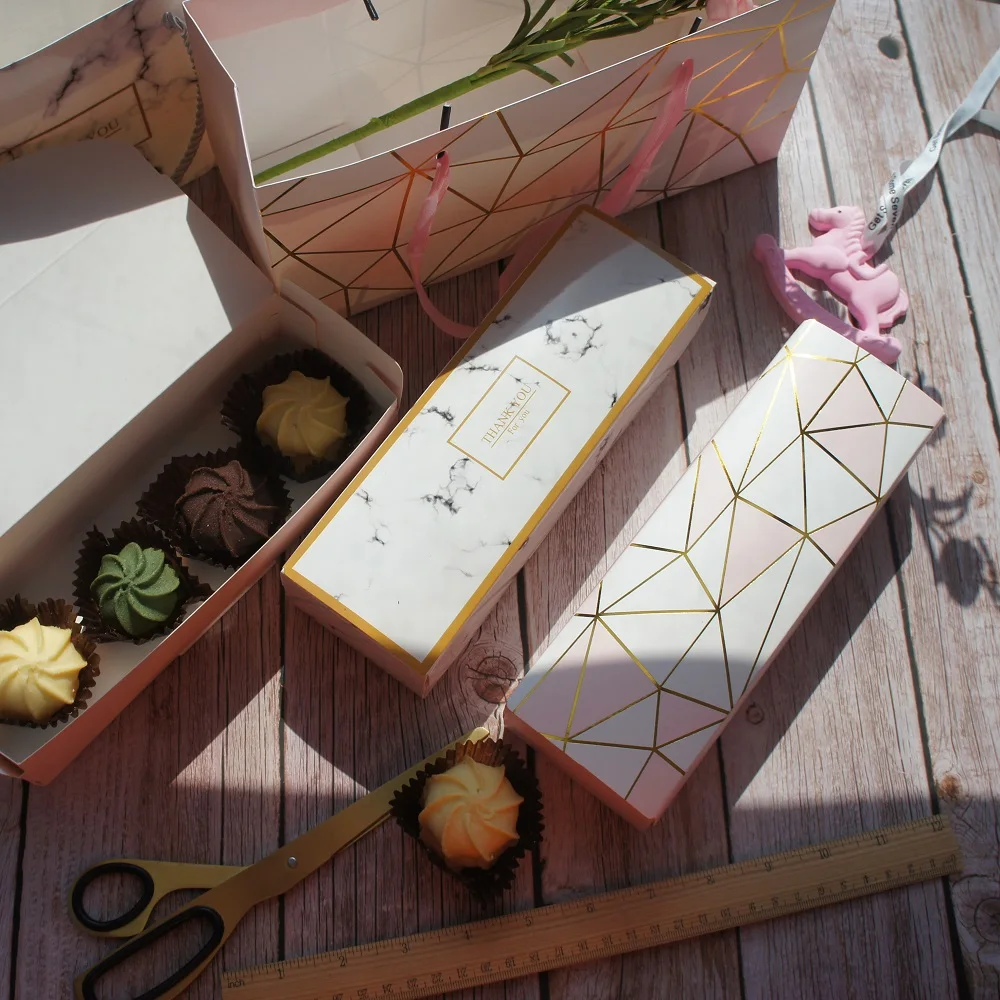 

Gold Pink Diamond Texture Marble Design 10pcs 21.5*7*5 Cm Paper Box Candy Cookie Soap Chocolate Party Birthday Gift Packaging