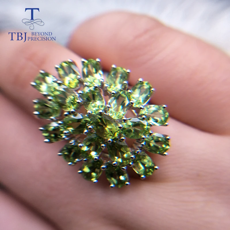 Tbj, натуральный 12.6CT большой перидот драгоценный камень кольцо серебро 925 пробы ювелирные украшения для женщин годовщина жены лучший подарок