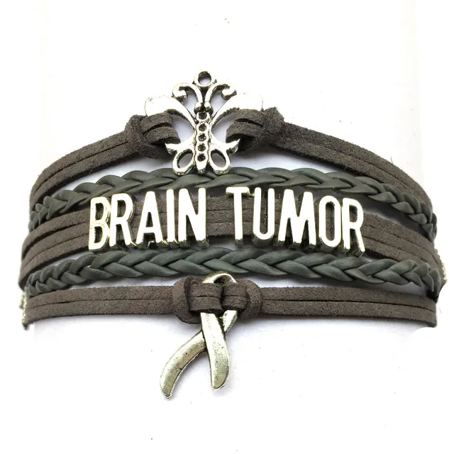 Drop Shipping Grey Leather Braided Ribbon Brain Tumor Bracelet Drop Shipping Grey Leather Braided Ribbon Brain Tumor Bracelet Awareness Charm Gift For Cancer Fighter