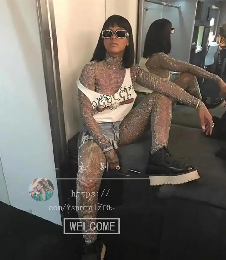 Sex Zangeres Rihanna Sparkly Volledige Glinsteren Kristallen