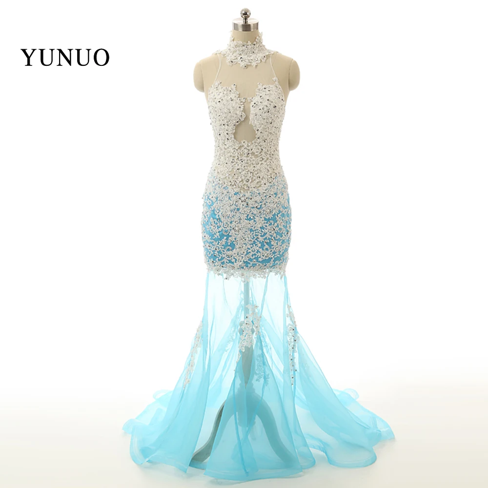 

Vestido Longo 2019 Mermaid High Beading Appliques Formal Dress Special Occasion Long Evening Dress See-though Elegant x0925