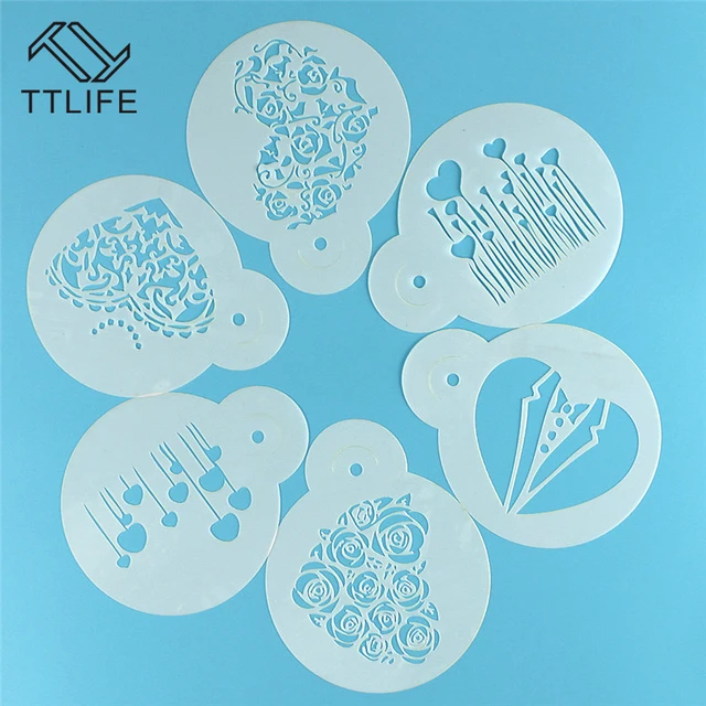 Cheap TTLIFE 6pc Cappuccino Barista Carving Winter Style Mold Fancy Coffee Art Stencils Cafe Latte Foam Spray Cake Duster Templates