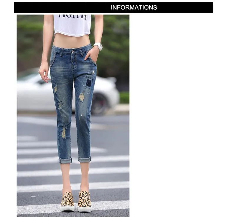 Летние новые женские рваные джинсы брюки плюс размер 25-32 горячие бойфренды стрейч джинсы длиной до икры женские хип-хоп брюки Lo