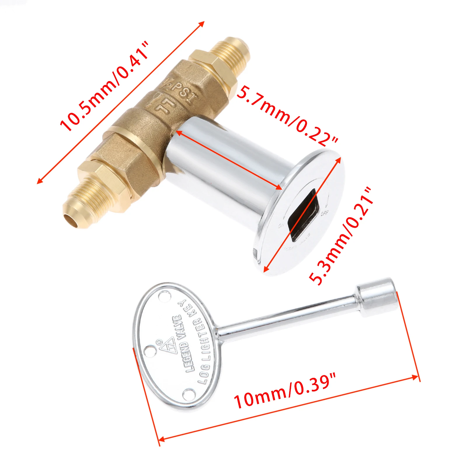 1/2Inch Straight Quarter Turn Shut-Off Valve Kit For NG LP Gas Fire Pits with Chrome Flange key valve with 3/8"flare adapters