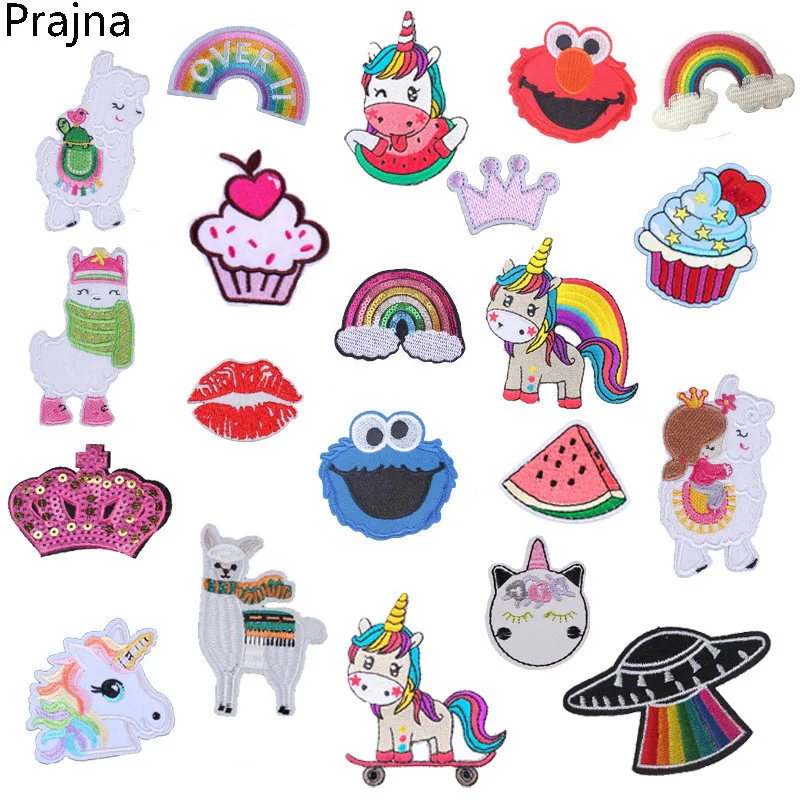 

Prajna Cute Jacket Fabric Patch Rainbow Unicorn Iron on Patches Cartoon Embroidered Patches For Clothes Baby Kids Applique Badge