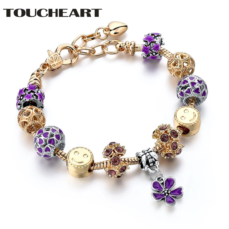 

TOUCHEART Purple Flower Bracelet & Bangles Charms For Women Fashion Jewelry Making European Stainless Steel Bracelets SBR170021