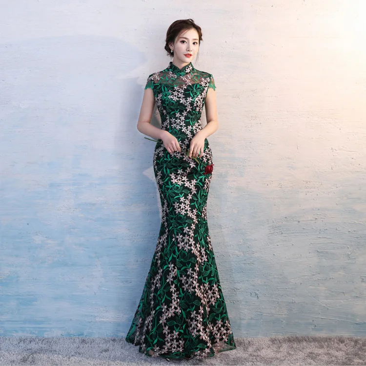 Women's Royal Blue Trailing Strapless Qipao Evening Dresses Chinese Traditional Brocade Long Mermaid Backless Plus Size 3XL  (3)
