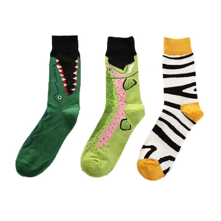 Модные Носки с рисунком рыбы и зебры; хлопковые длинные мужские носки без пятки; Прямая поставка; Mar15