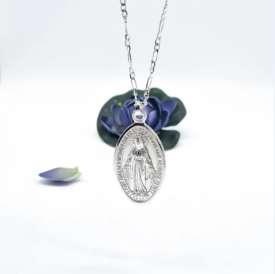 

Trendy Cross Virgin Mary Pendant Necklace Lucky Oval Catholic Christlicher Medallion Prayer Religious Jewelry Gift For Men Woman