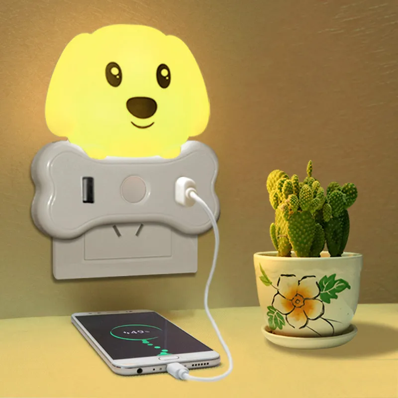 

Creative led sensor night light socket double USB plug power night light