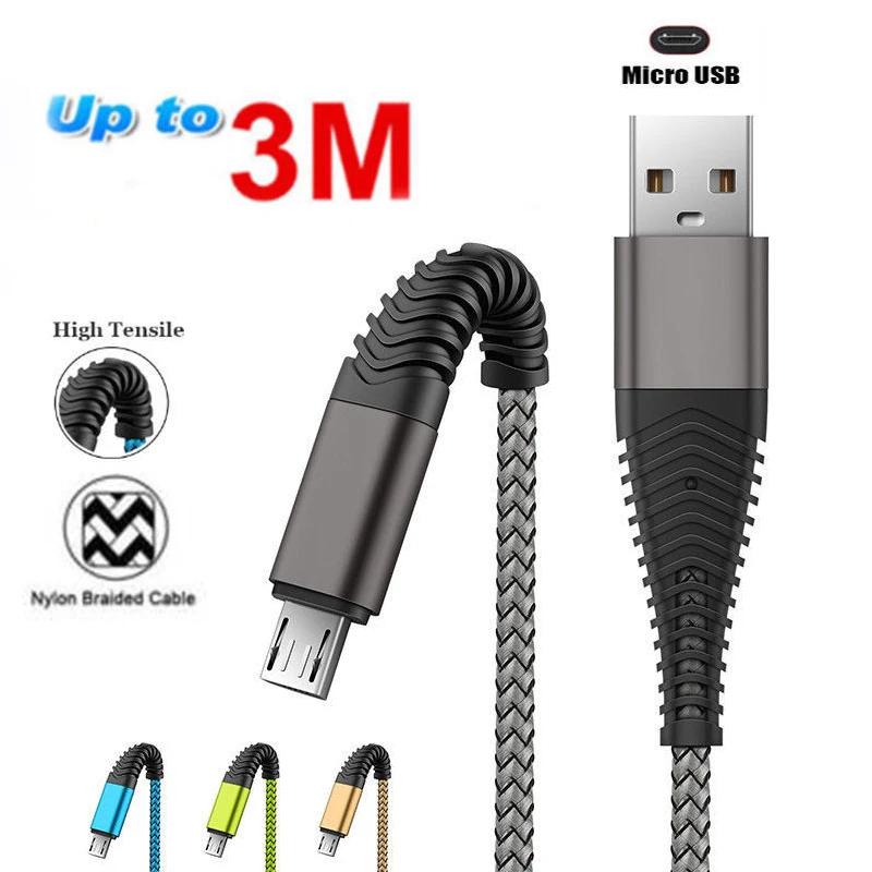 

1-3M High Tensile Micro USB Fast Charging Phone Data Charger Cable For Samsung S4 S5 S6 S7 Edge For LG G2 G3 For Android Phones
