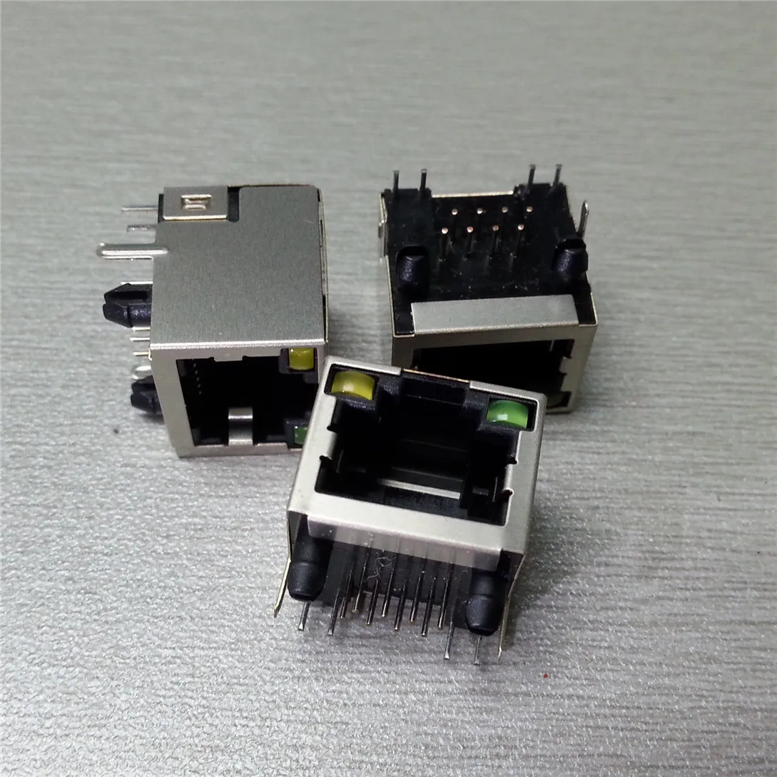 10PCS/Lot RJ45 socket with lamp network 8p8c shielding yellow and green light | Обустройство дома